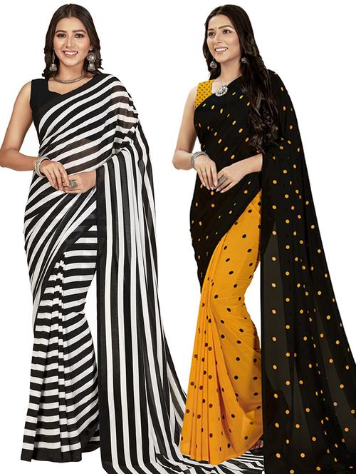 pack of 2 printed casual wear sarees with blouse - 21415013 - Very Small Image - 1