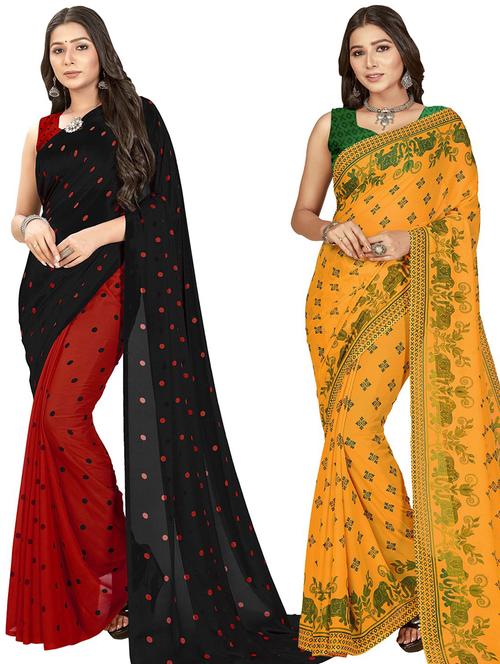 women pack of 2 casual wear sarees with blouse - 21415015 - Very Small Image - 1
