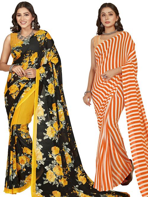 pack of 2 printed sarees with blouse - 21415017 - Very Small Image - 1