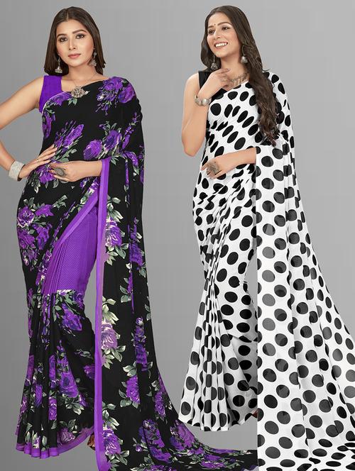 pack of 2 printed casual wear sarees with blouse - 21415019 - Very Small Image - 1