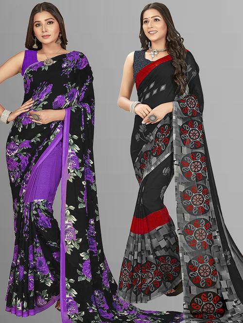 pack of 2  printed casual wear saree with blouse - 21415020 - Very Small Image - 1