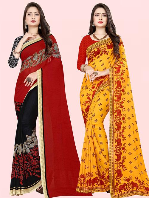 pack of 2 printed casual wear sarees with blouse - 21415025 - Very Small Image - 1