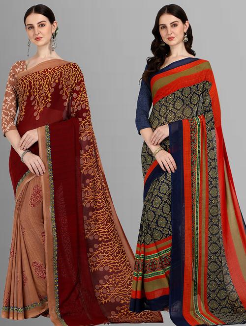 pack of 2 casual wear combo sarees with blouse - 21415026 - Very Small Image - 1
