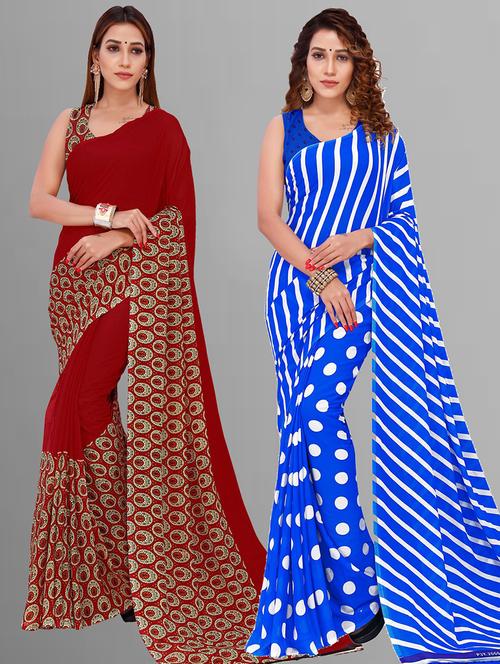 pack of 2 printed casual wear sarees with blouse - 21415029 - Very Small Image - 1