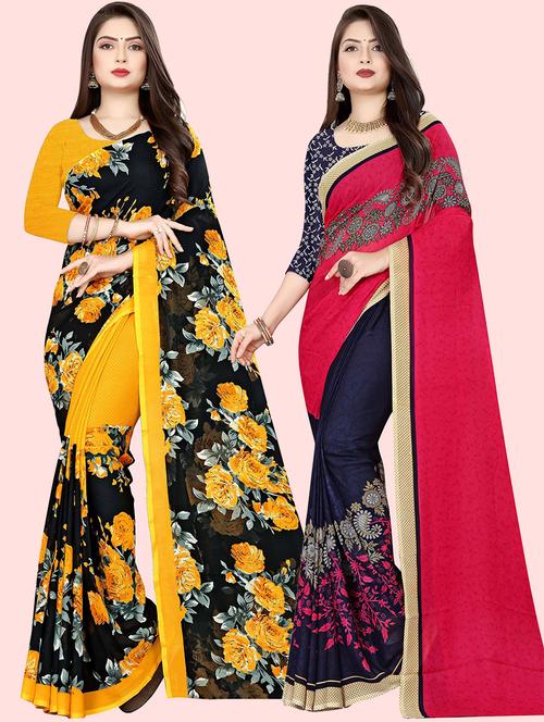 pack of 2 printed sarees with blouse - 21415038 - Very Small Image - 1