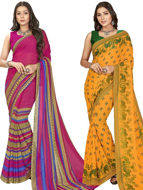 pack of 2 multi colored combo saree with blouse - 21415057 - Very Small Image - 1