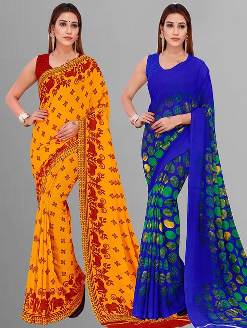 pack of 2 multi colored combo saree with blouse - 21415059 - Very Small Image - 1