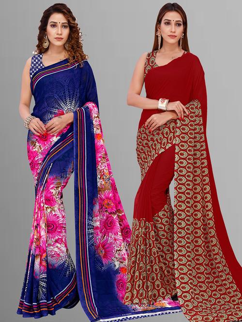 pack of 2 multi colored combo saree with blouse - 21415061 - Very Small Image - 1