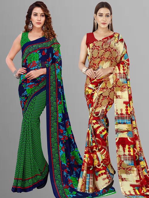 pack of 2 multi colored combo saree with blouse - 21415069 - Very Small Image - 1