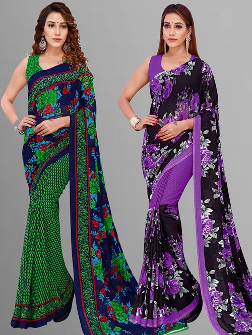 pack of 2 multi colored combo saree with blouse - 21415071 - Very Small Image - 1