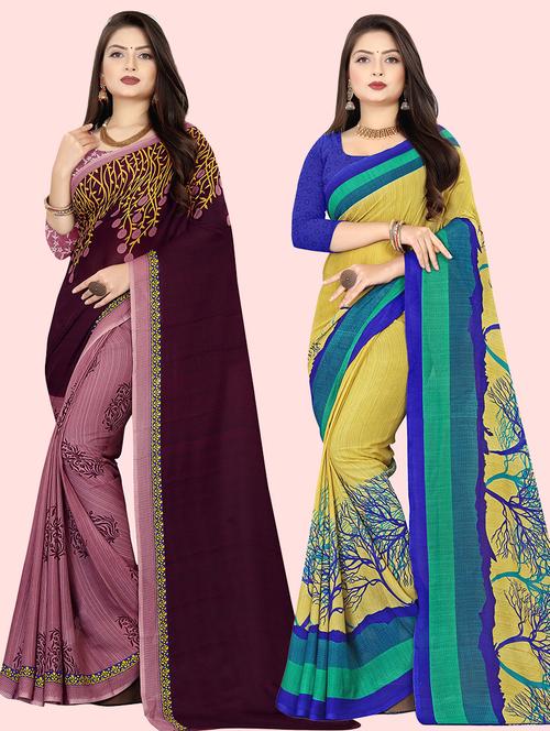 pack of 2 printed casual wear sarees with blouse - 21415076 - Very Small Image - 1