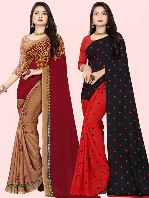pack of 2 casual wear combo sarees with blouse - 21415077 - Very Small Image - 1