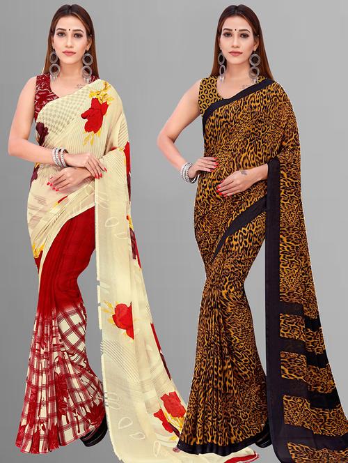 pack of 2 multi colored combo saree with blouse - 21415087 - Very Small Image - 1