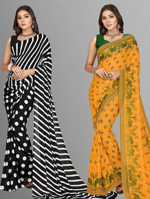 pack of 2 multi colored combo saree with blouse - 21415094 - Very Small Image - 1