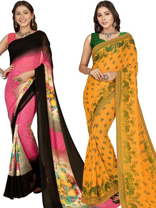 pack of 2 multi colored combo saree with blouse - 21415121 - Very Small Image - 1