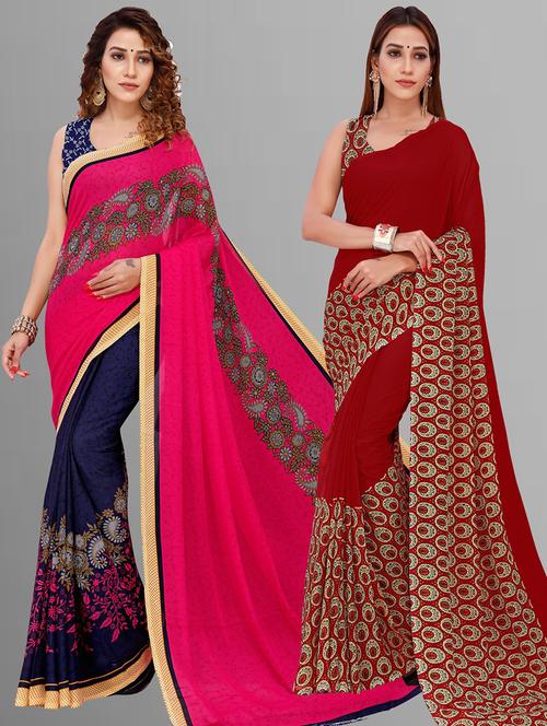 pack of 2 printed sarees with blouse - 21415132 - Very Small Image - 1