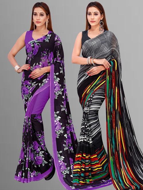 women pack of 2 printed casual sarees with blouse - 21415134 - Very Small Image - 1
