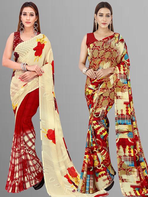pack of 2 printed casual wear sarees with blouse - 21415136 - Very Small Image - 1