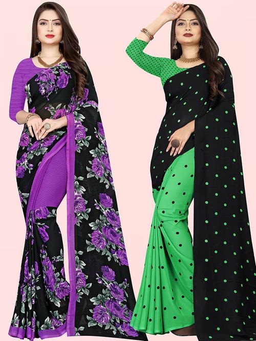 pack of 2 casual wear combo sarees with blouse - 21415145 - Very Small Image - 1