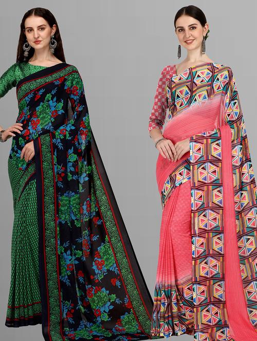 pack of 2 casual wear combo sarees with blouse - 21415147 - Very Small Image - 1