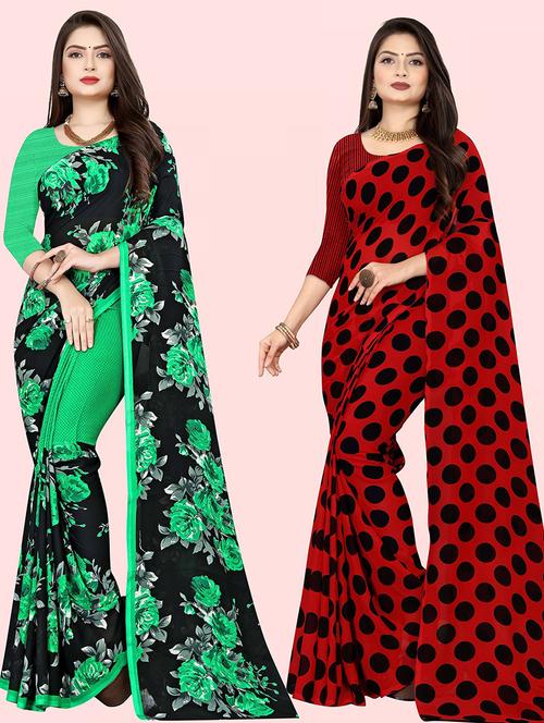 pack of 2 casual wear combo sarees with blouse - 21415148 - Very Small Image - 1