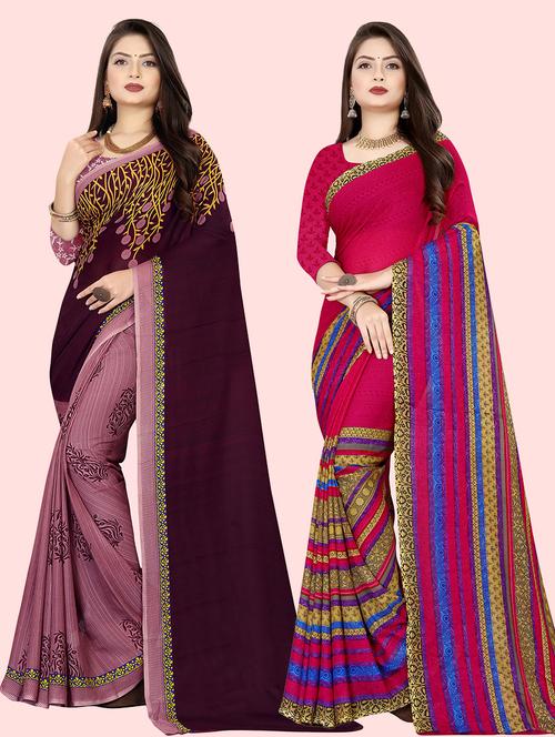 pack of 2  printed casual wear saree with blouse - 21415193 - Very Small Image - 1