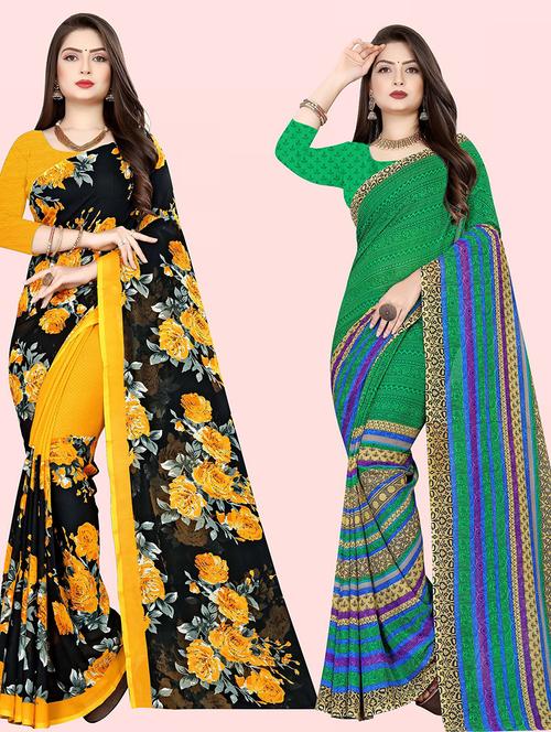 women pack of 2 printed casual sarees with blouse - 21415201 - Very Small Image - 1