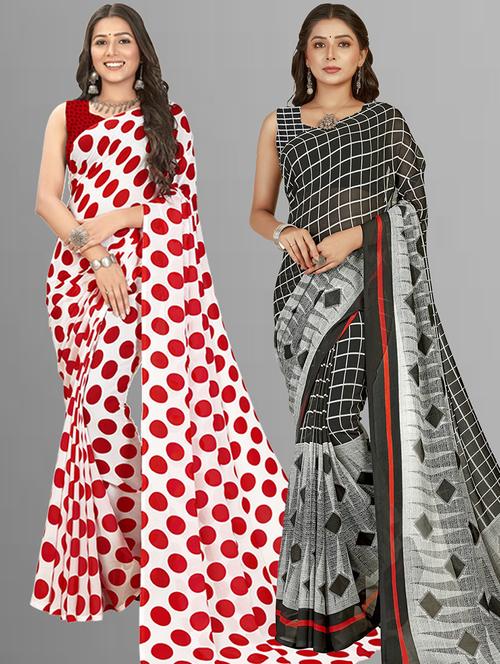 women pack of 2 casual wear sarees with blouse - 21415208 - Very Small Image - 1