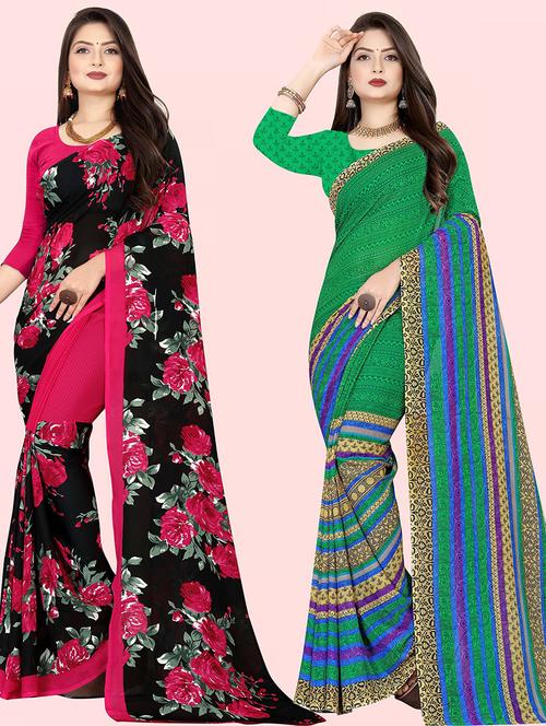 pack of 2 casual wear combo sarees with blouse - 21415215 - Very Small Image - 1