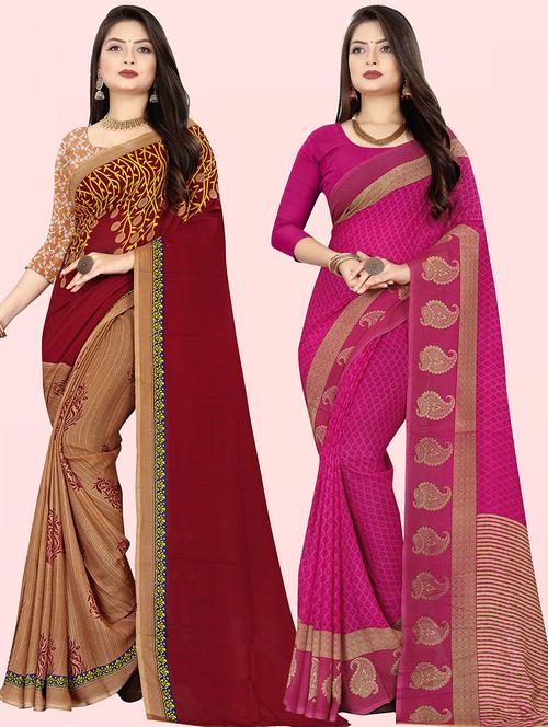 pack of 2 casual wear combo sarees with blouse - 21415265 - Very Small Image - 1