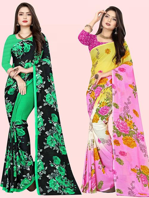 pack of 2 printed casual wear sarees with blouse - 21415271 - Very Small Image - 1