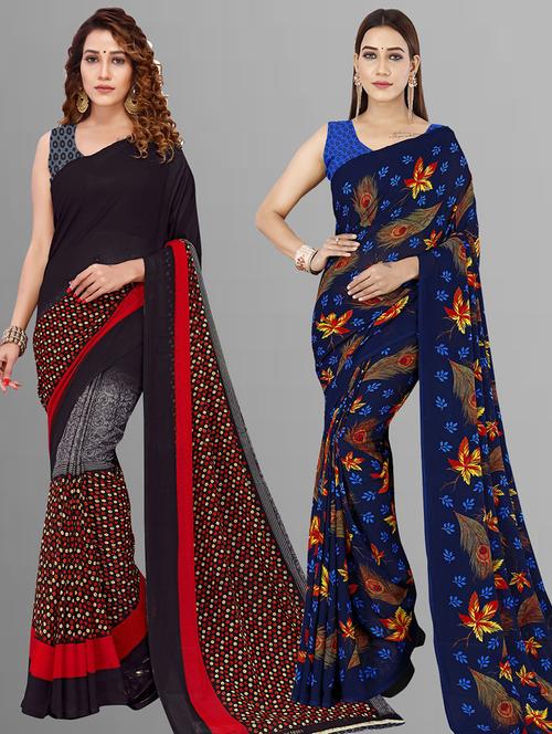 pack of 2  printed casual wear saree with blouse - 21415274 - Very Small Image - 1