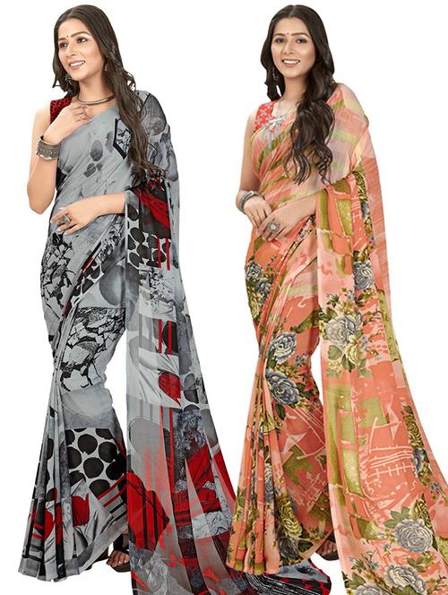pack of 2  printed casual wear saree with blouse - 21415275 - Very Small Image - 1