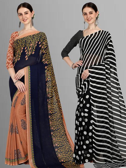 pack of 2 printed casual wear saree with blouse - 21415294 - Very Small Image - 1