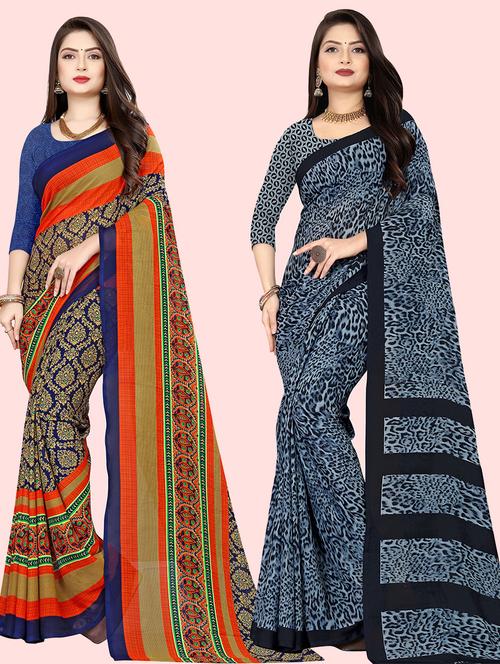 pack of 2 casual wear combo sarees with blouse - 21415295 - Very Small Image - 1