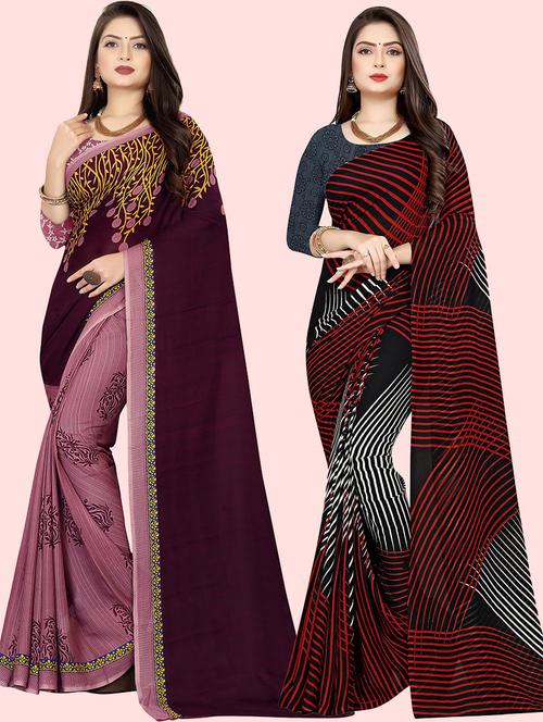 pack of 2 printed sarees with blouse - 21415321 - Very Small Image - 1