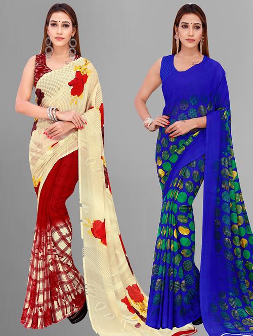 women pack of 2 casual wear sarees with blouse - 21415329 - Very Small Image - 1
