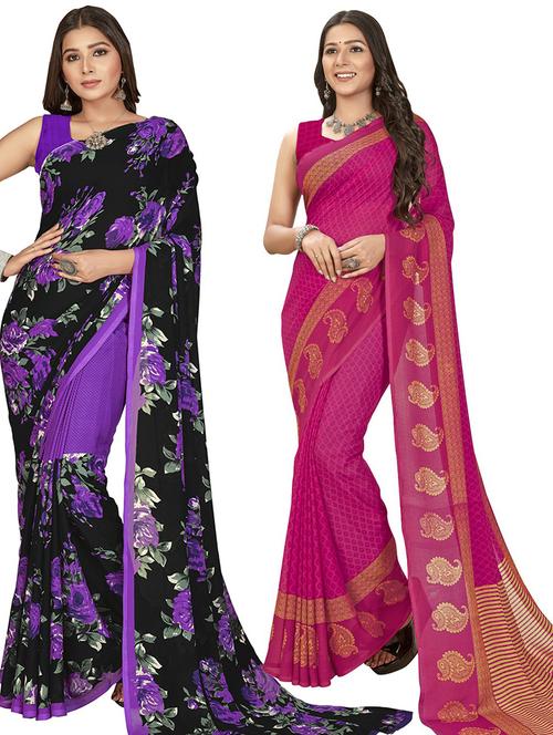 pack of 2 casual wear combo sarees with blouse - 21415330 - Very Small Image - 1