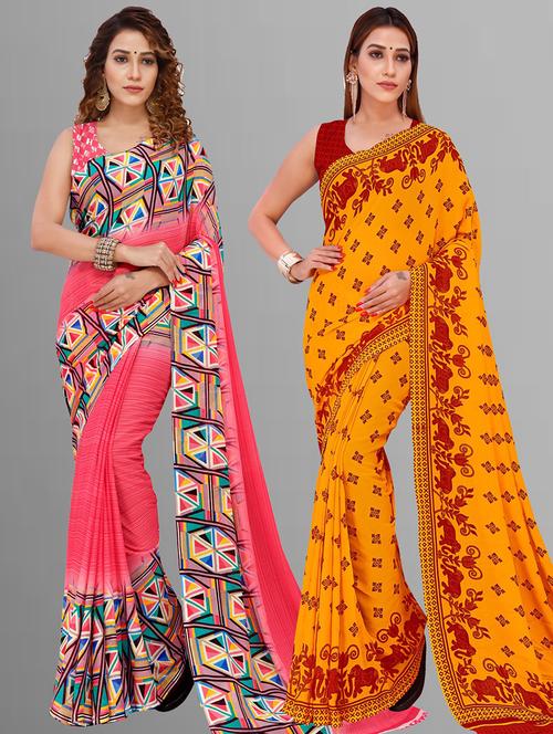 pack of 2 women printed sarees with blouse - 21415332 - Very Small Image - 1