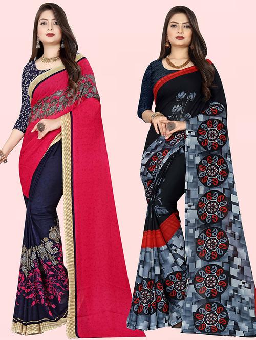 pack of 2 printed casual wear sarees with blouse - 21415333 - Very Small Image - 1