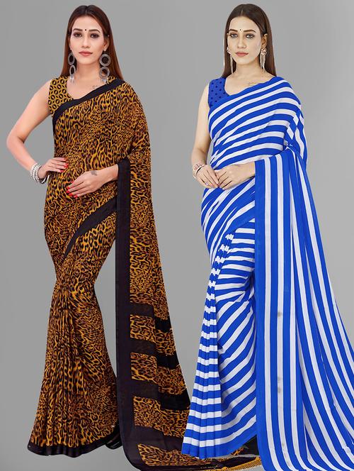 women pack of 2 printed casual sarees with blouse - 21415334 - Very Small Image - 1