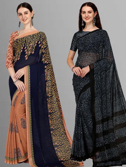 pack of 2 printed casual wear sarees with blouse - 21415336 - Very Small Image - 1