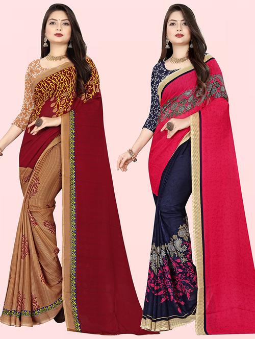 pack of 2 casual wear combo sarees with blouse - 21415338 - Very Small Image - 1
