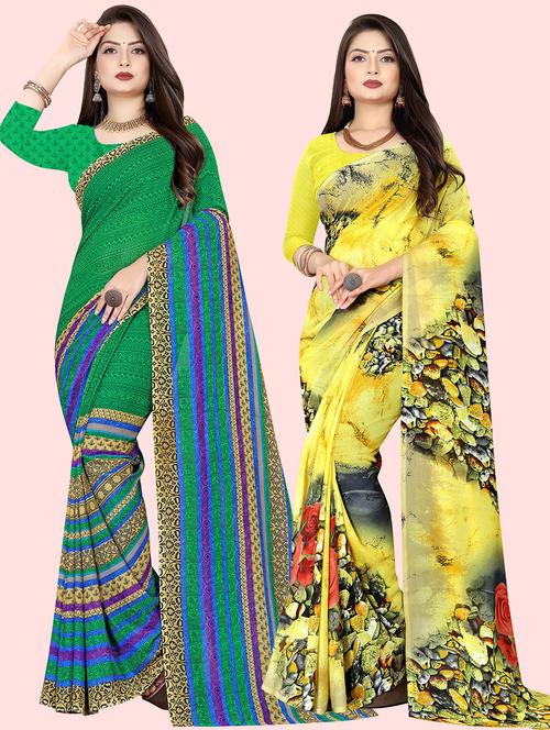 pack of 2 casual wear combo sarees with blouse - 21415340 - Very Small Image - 1