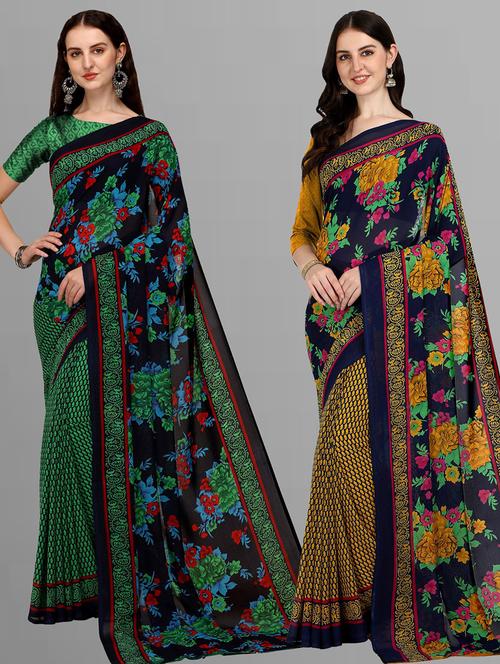 pack of 2  printed casual wear saree with blouse - 21415341 - Very Small Image - 1