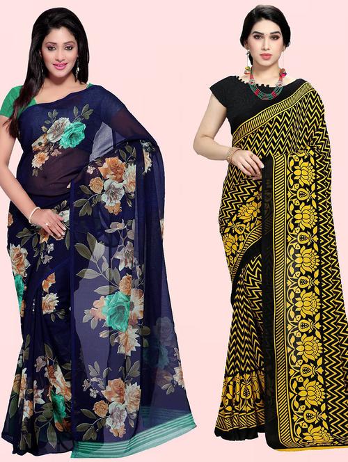 pack of 2 printed sarees with blouse - 21415345 - Very Small Image - 1