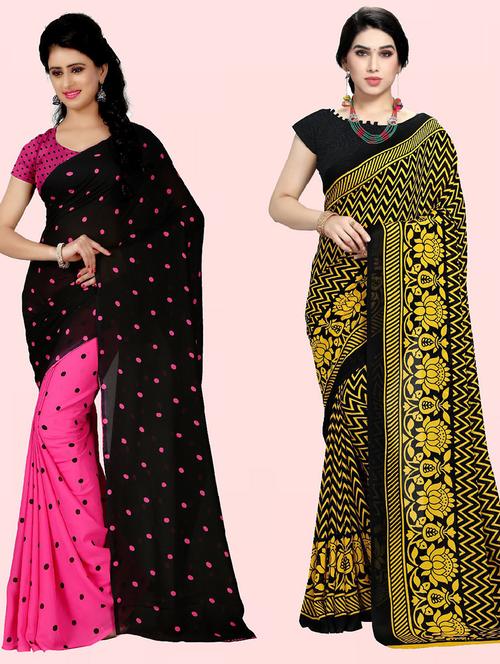 women pack of 2 printed casual sarees with blouse - 21415346 - Very Small Image - 1