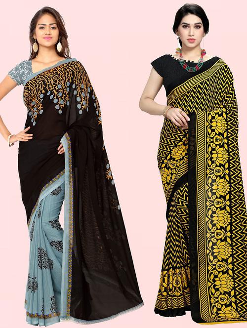 pack of 2 printed casual wear sarees with blouse - 21415347 - Very Small Image - 1