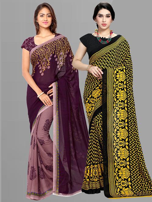 pack of 2 printed casual wear sarees with blouse - 21415348 - Very Small Image - 1