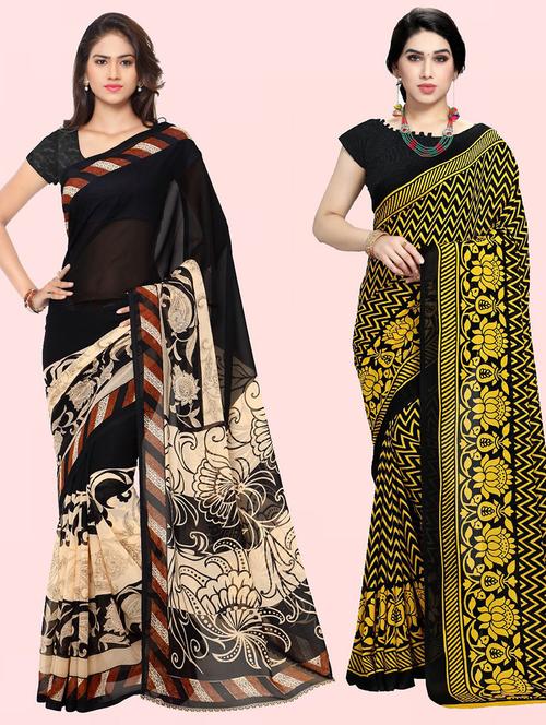 women pack of 2 printed casual sarees with blouse - 21415349 - Very Small Image - 1